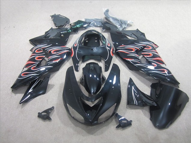 Carénage Moto Kawasaki ZX10R 2006-2007 - Noir Blanc Rouge Flamme Carénage Moto Kawasaki ZX10R 2006-2007 - Noir Blanc Rouge Flamme
