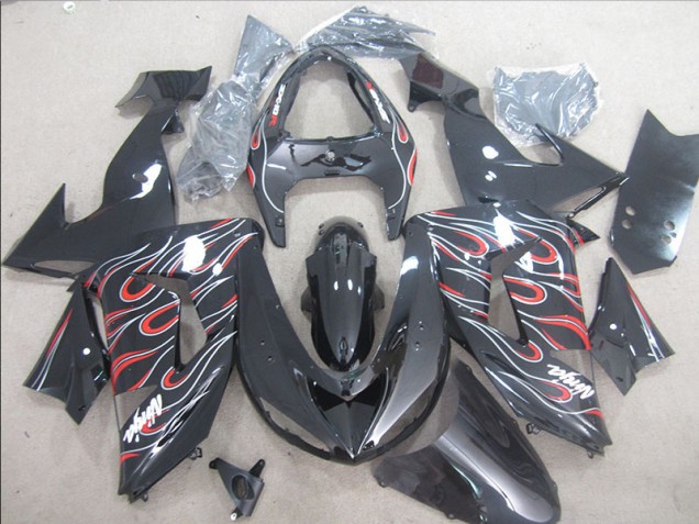 Carénage Moto Kawasaki ZX10R 2006-2007 - Noir Rouge Blanc Flamme Ninja Carénage Moto Kawasaki ZX10R 2006-2007 - Noir Rouge Blanc Flamme Ninja