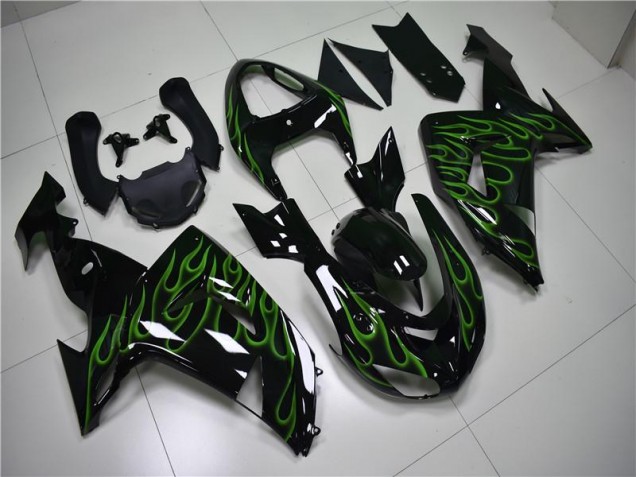 Carénage Moto Kawasaki ZX10R 2006-2007 - Noir Vert Flamme