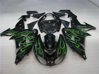 Carénage Moto Kawasaki ZX10R 2006-2007 - Noir Vert Flamme