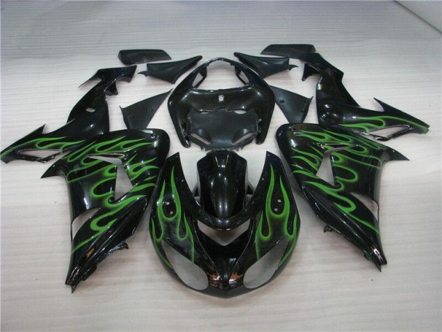 Carénage Moto Kawasaki ZX10R 2006-2007 - Noir Vert Flamme