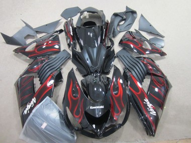 Carénage Moto Kawasaki ZX14R ZZR 1400 2006-2011 - Noir Rouge Flamme Ninja