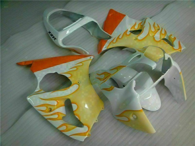 Carénage Moto Kawasaki ZX6R 2000-2002 - Blanc Jaune Flamme Carénage Moto Kawasaki ZX6R 2000-2002 - Blanc Jaune Flamme