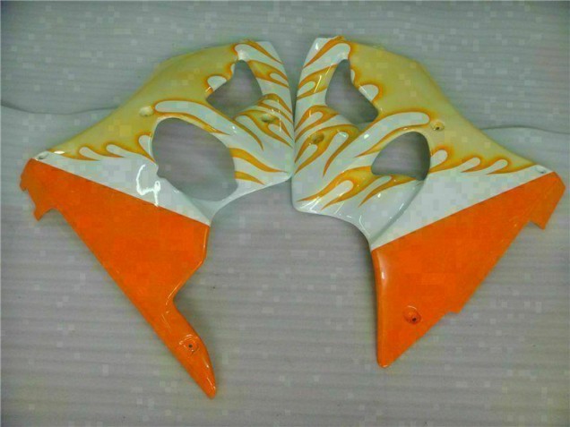 Carénage Moto Kawasaki ZX6R 2000-2002 - Blanc Jaune Flamme Carénage Moto Kawasaki ZX6R 2000-2002 - Blanc Jaune Flamme