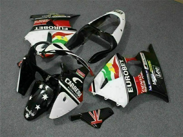 Carénage Moto Kawasaki ZX6R 2000-2002 - Noir Blanc Eurobet Carénage Moto Kawasaki ZX6R 2000-2002 - Noir Blanc Eurobet