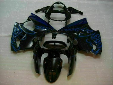Carénage Moto Kawasaki ZX6R 2000-2002 - Noir avec Bleu Flamme