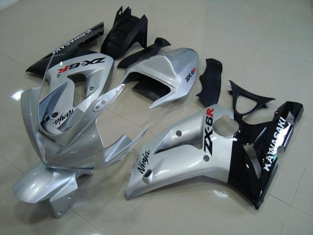 Carénage Moto Kawasaki ZX6R 2003-2004 - Argent Noir Carénage Moto Kawasaki ZX6R 2003-2004 - Argent Noir