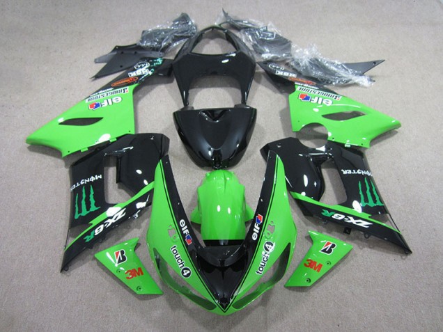 Carénage Moto Kawasaki ZX6R 2005-2006 - Noir Vert 3M Touch4 Monster Carénage Moto Kawasaki ZX6R 2005-2006 - Noir Vert 3M Touch4 Monster