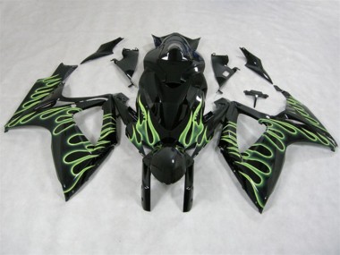 Carénage Moto Suzuki GSXR 600 K6 2006-2007 - Noir Vert Flamme