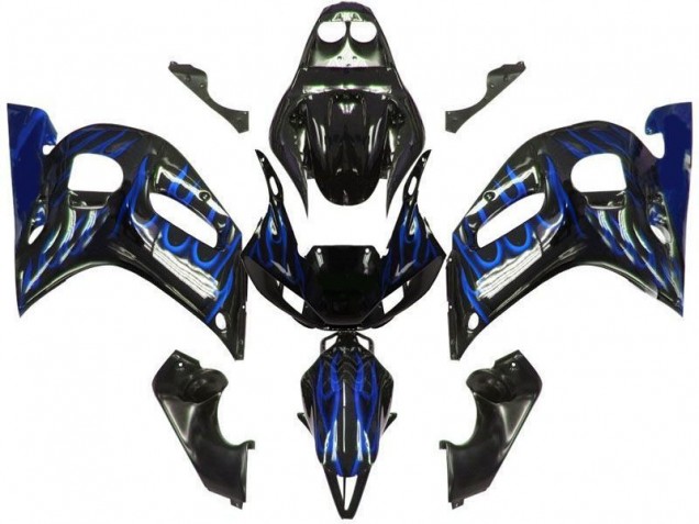 Carénage Moto Yamaha R6 1998-2002 - Noir Bleu Flamme Carénage Moto Yamaha R6 1998-2002 - Noir Bleu Flamme