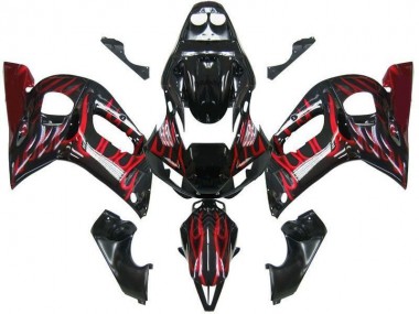 Carénage Moto Yamaha R6 1998-2002 - Noir Rouge Flamme