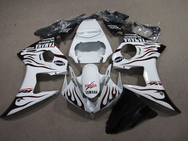 Carénage Moto Yamaha R6 2003-2005 - Blanc Noir Flamme Requin Carénage Moto Yamaha R6 2003-2005 - Blanc Noir Flamme Requin