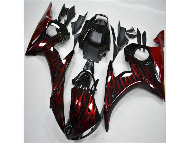 Carénage Moto Yamaha R6 2003-2005 - Noir Rouge Flamme Carénage Moto Yamaha R6 2003-2005 - Noir Rouge Flamme