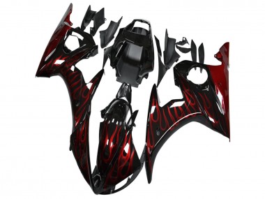 Acheter Carénage Moto Yamaha YZF R6 2003-2004 - Noir Brillant Rouge Flamme