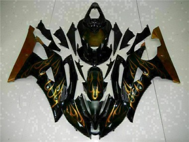 Acheter Carénages Moto Yamaha YZF R6 2008-2016 - Noir Brillant Or Flamme
