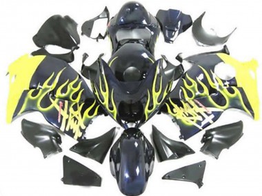 Acheter Carénages Moto Suzuki GSXR 1300 1996-2007 - Noir Brillant Jaune Flamme