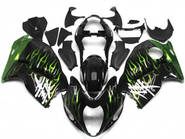 Acheter Carénages Moto Suzuki GSXR 1300 1996-2007 - Noir Brillant Vert Foncé Flamme