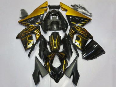 Acheter Carénages Moto Kawasaki ZX10R 2004-2005 - Noir Brillant Or Flamme