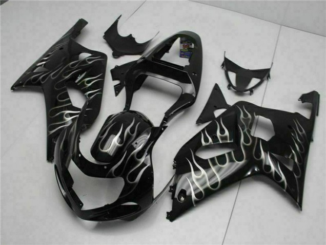 Carénages Moto Suzuki GSXR 600/750 2001-2003 - Noir Brillant Argent Flamme