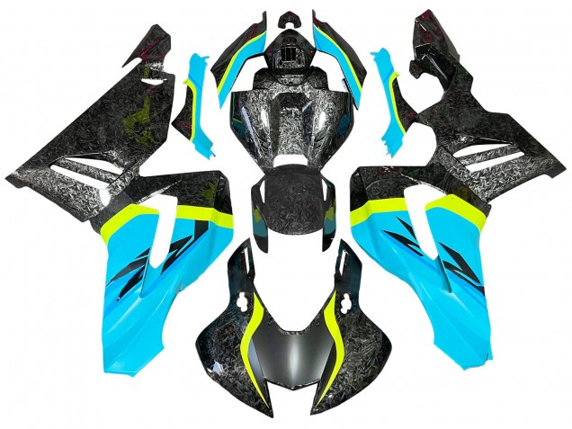 Carénages Moto Honda CBR1000RR-R 2020-2023 - Bleu Clair Jaune Noir Fibre de Carbone Forgée