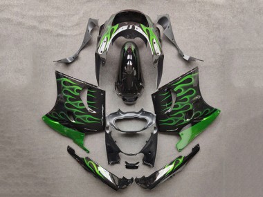 Acheter Carénages Moto Kawasaki ZZR1100 1993-2003 - Noir Brillant Vert Flamme