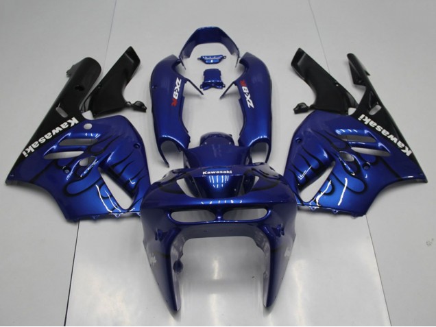 Carénages Moto Kawasaki ZX9R 1994-1997 - Bleu Noir Flamme
